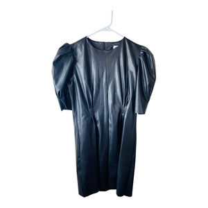 Russel Rainey Womens Faux Leather Puff Sleeve Knee Length Shift Dress Black L